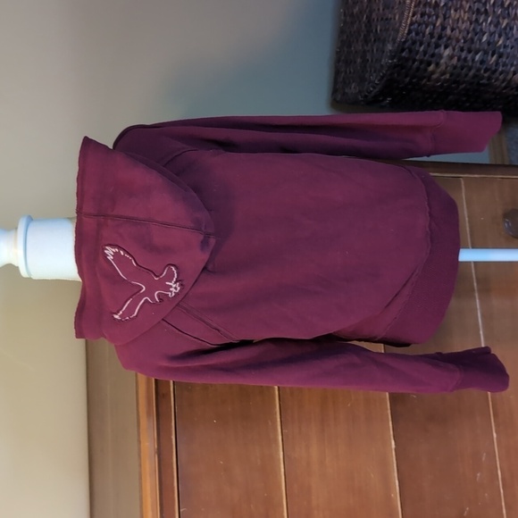 AMERICAN EAGLE 🦅 Burgundy Washed Y2K Hoodie Sweatshirt SZ M - Picture 7 of 12